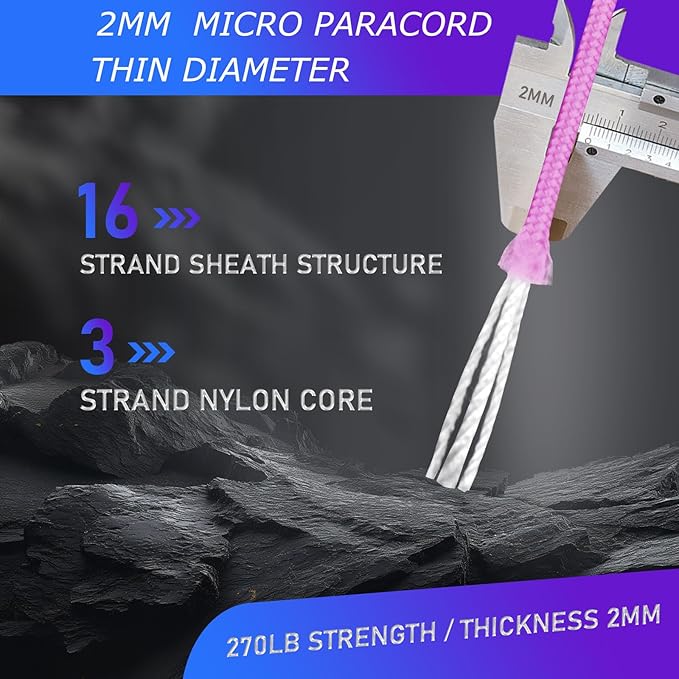 Paracordland-270LB Parachute Cord -164FT-2mm Micro Paracord-Utility Cord Thin Braided Best for Military & Camping Survival Bracelet DIY Projects Fishing Lanyards -Pink