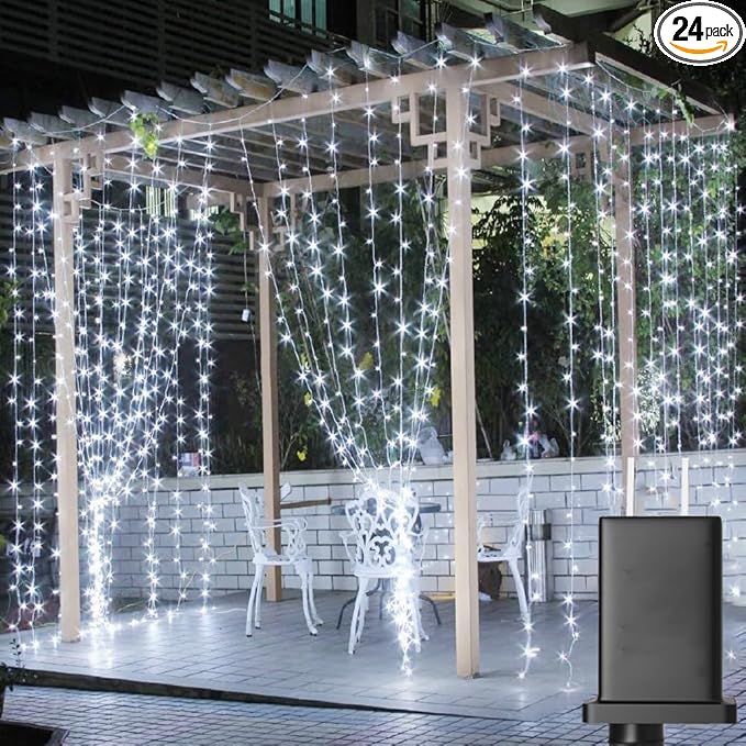 Solhice LED Curtain Lights Outdoor 20ft x10ft Cool White, 600 LED String Lights Backdrop Indoor Plug in, Twinkle Lights for Outside Backyard Wedding Bedroom Décor (Not Connectable)