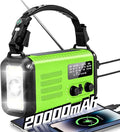 Emergency Crank Radio, 20000mAh / 74000mWh Solar Hand Crank Weather Radio with NOAA/AM/FM, Battery Powered Radio with Cell Phone Charger, Flashlight & SOS for Emergencies/Home (Light Green)