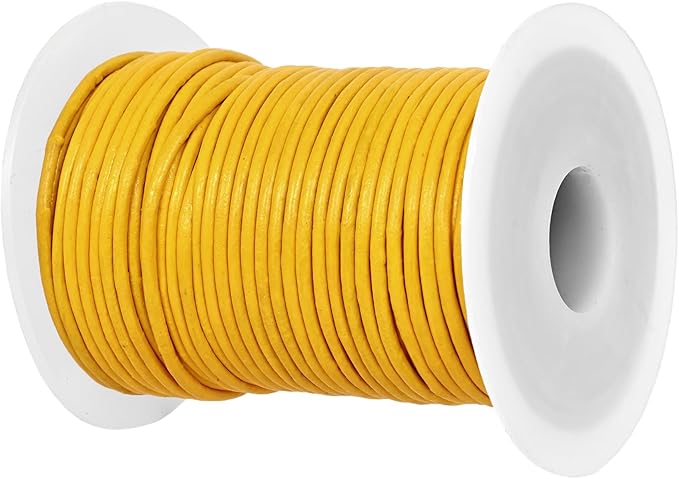 GENIQUE Real/Genuine Round Leather String Cord for Necklace, Bracelets, Jewellery, Braiding (Yellow, 1.5mm)