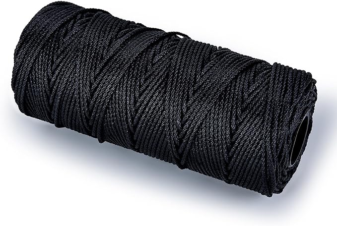 HONGDA Braided Tarred Bank Line Braided Nylon Twine, 318 Feet #24 Bank Line, Black Tarred String 1.85mm for Trotline, Construction, Gear Tying, Jungle Survival
