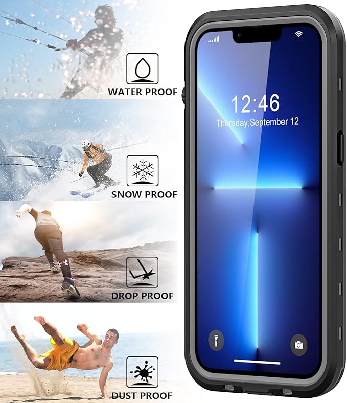 Protebox for iPhone 13 Pro Waterproof Case with Built-in Screen Protector, Shockproof Dustproof Full Body Protective IP68 Waterproof Phone Case for iPhone 13 Pro 6.1 inch (Black/Clear)