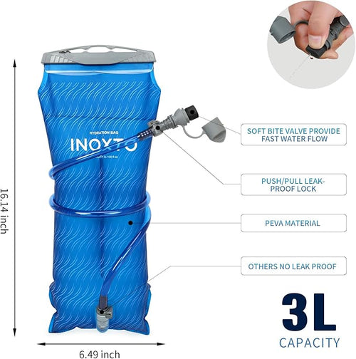 1.5L/2L/3L Hydration Bladder, INOXTO Water Bladder with Water Reservoir Hose Insulator & High Flow Bite Valve for Hiking Backpack, Leak Proof 1.5/2L/3L Water Reservoir for Camping Cycling Running