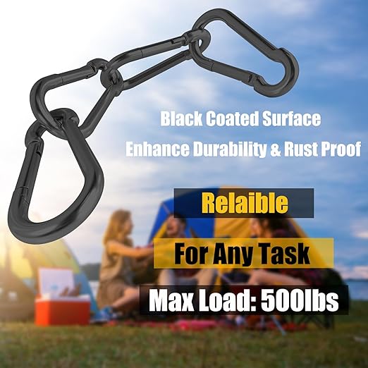 EPHECH 30PCS 3" Black Heavy Duty Spring Snap Hook, M8 5/16" Galvanized Steel Snap Hook Carabiner Quick Link Carabiner Clip, 500LBS Holding Capacity Quick Link Keychain for Swing Hammock Gym Outdoor