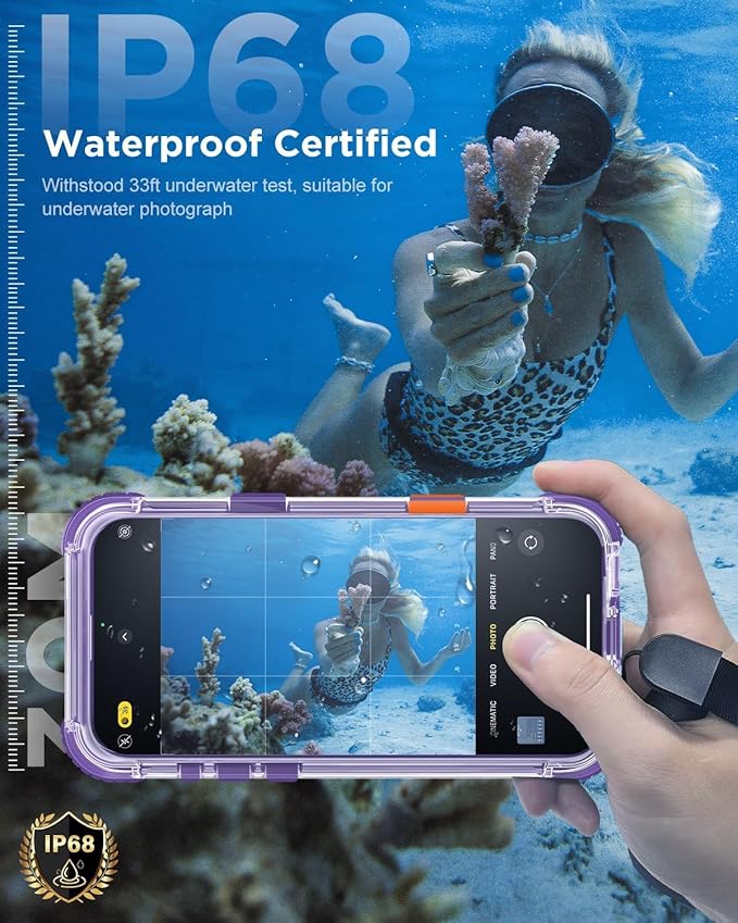 for iPhone 16 Pro Waterproof Case with Magsafe, Built-in [Camera & Screen Protector] [Lanyard], IP68 Water Proof Full Body Dustproof Heavy Duty Frosted Protective Phone Cover, 6.3" Purple