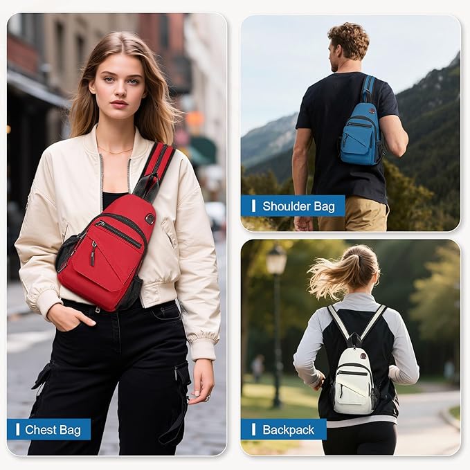 Small Crossbody Bag Casual Sling Bag for Men, Convertible Backpack, 3-in-1 Anti-Theft Shoulder Bag Trendy Daypack for Travel, Blue Grey