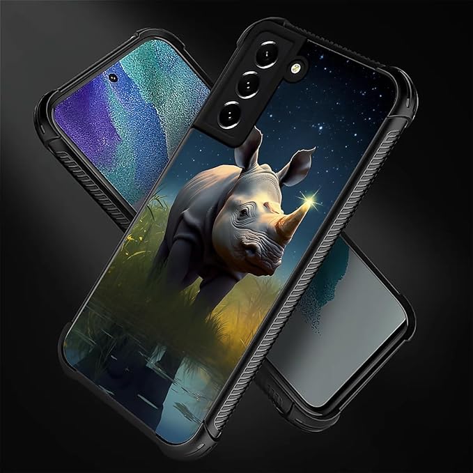for Samsung Galaxy S21 FE Case, Rhino Water Marshes Pattern Graphic Design Girl Boy Soft Silicone Hard Acrylic Shock Protection for Samsung Galaxy S21 FE