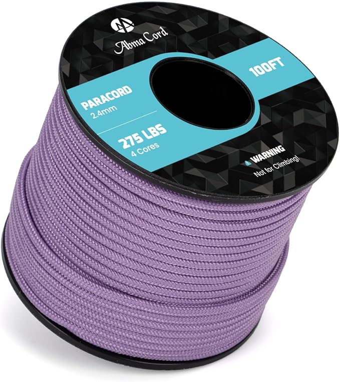 Abma Cord 2.4mm Paracord 275 100ft Nylon Rope 4 Strands Tactical Parachute Cord - Max. 275lbs - Lilac