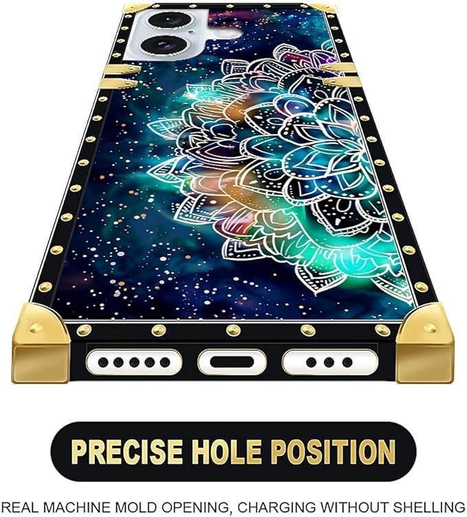 Compatible with iPhone 16 Case, Starry Sky Colourful Mandala Luxury Golden Decoration for Girl Women Soft TPU Shockproof Protective Hard PC Back