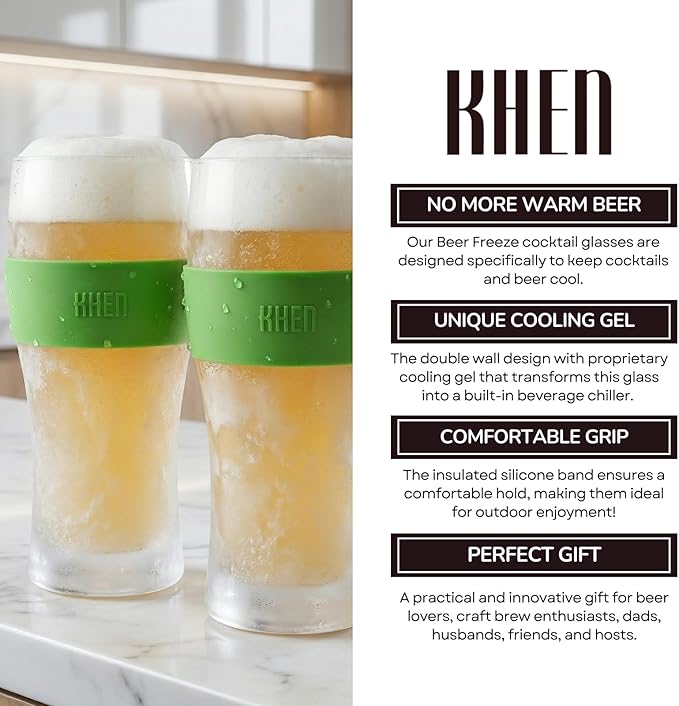 Frozen Pint Beer Glasses - Freezable Mugs Freeze Chiller, Birthday Gifts Him, Men, Dad, Guys, Cooling Cups 12oz Unbreakable Acrylic, Double Walled Insulated Glass Gift, Iced Coffee Tumbler, 2 Set