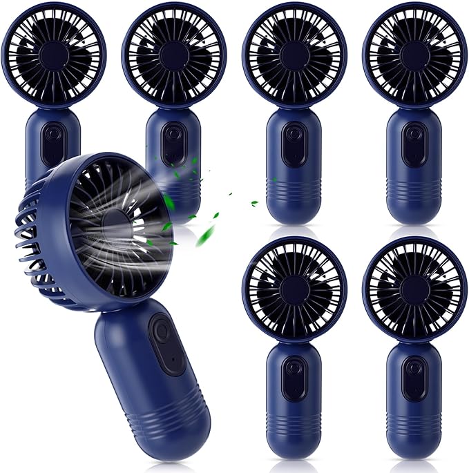 Rossesay 6 Pcs Mini Portable Fan Bulk Cute Handheld Lightweight Small Little Personal Hand Eyelash Fan 3 Speeds USB Rechargeable for Women Men Indoor Outdoor Makeup Travel (Navy Blue)