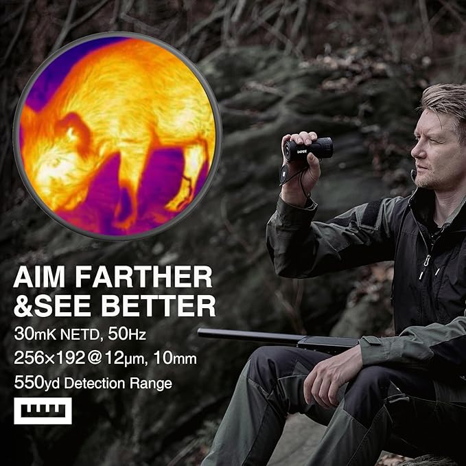 EM10-256 Thermal Monocular, 10mm Focal Lens, 256×192(50Hz) 12μm Night Vision Infrared Scope, 1.43”AMOLED Touchscreen, Handheld Thermal Imaging Monocular for Hunting, Outdoor Camping, Travel