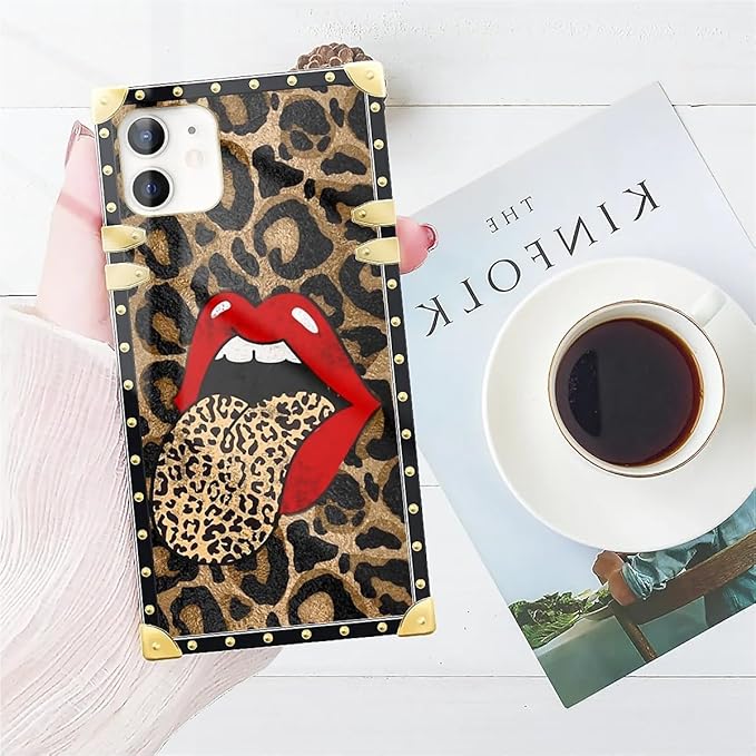 Compatible with iPhone 11 Case, Brown Leopard Print Mouth Luxury Golden Decoration for Girl Women Soft TPU Shockproof Protective Hard PC Back for iPhone 11