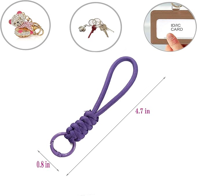 Colorful Braided Paracord Keychain, 12cm Length, Multi-Color Pack with Ring, Decorative Woven Rope Strap