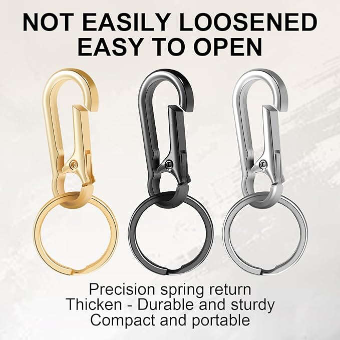 2pcs Metal Keychain Rings, Sturdy Key Chain Ring Carabiner Clip, Key Holder Organizer for Purse Charms Hook, Paracord Keychain Lanyard, Men and Women Home Car Keyrings (Black and Light Gold)