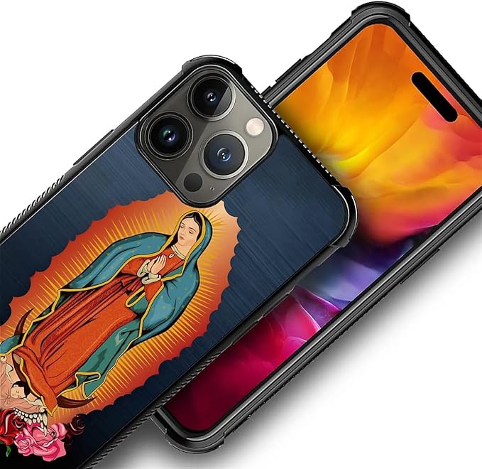 for iPhone 15 Pro Max Case, Red Virgen Guadalupe Pattern Graphic Design Girl Boy Soft Silicone Hard Acrylic Shock Protection for iPhone 15 Pro Max