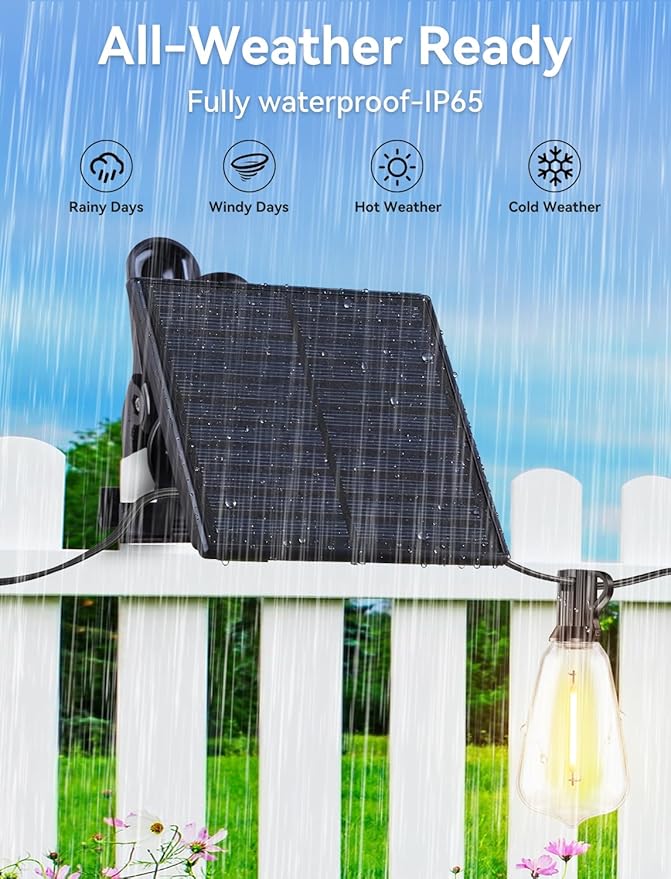 Brightever 50FT Solar String Lights Outdoor Waterproof, Patio Lights Solar Powered with Remote, 18+1 Shatterproof ST38 LED Bulbs, Dimmable&3 Lighting Modes, Hanging Outdoor Lights for Garden, Wedding