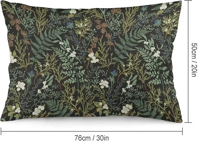 Botanical Print Floral Throw Pillow Covers Set of 2 Queen Size Black Sage Green Spring Flower Plant Pillow Cushion Cases Standard Pillow Cases Decorative Pillowcase 20X30 Inch for Sofa Bed
