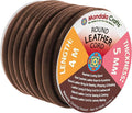 Mandala Crafts Round Genuine Dark Brown Leather Cord for Jewelry Making – 5mm Cowhide Leather Rope String Lace for Kumihimo – 4.4 Yards Cowhide Craft Cording Spool