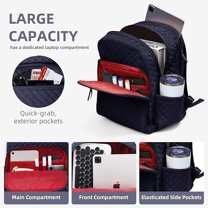 Backpack for Women,College Backpack,Quilted Casual Daypack,Waterproof Bookbag for 15.6Inch Laptop