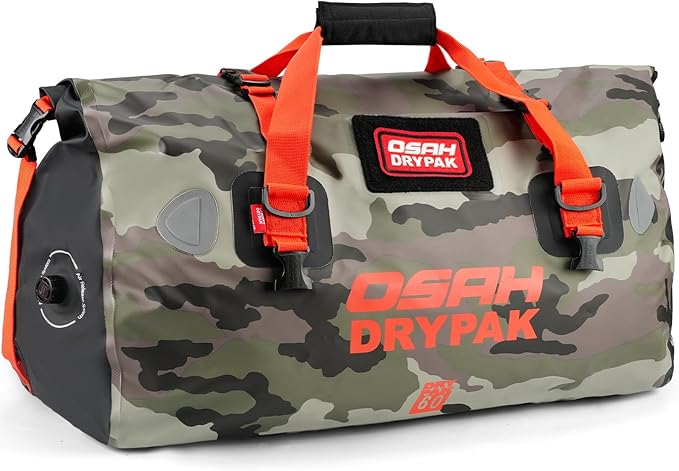 OSAH DRYPAK Waterproof Duffel Bag - Motorcycle Dry Bag Tail Bag with Large Storage Space, Waterproof Luggage Duffle Bags with Outer Mesh Zipper Pocket for Camping, Kayaking, Fishing & Traveling