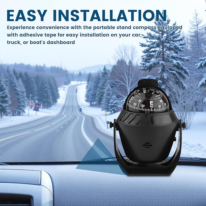 Vehicle Dashboard Compass LED Light Auto Dash Mount Navigation Automobile Direction Indicator for Car Boat Truck