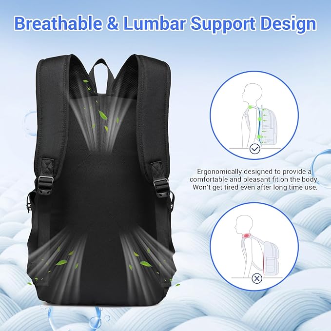 Kono Travel Laptop Backpack with USB Charging Port, Business Anti Theft Slim Sturdy Personal Item Bag, Water Resistant College Computer Daypack for Men & Women Fits 15.6 Inch Notebook, Black