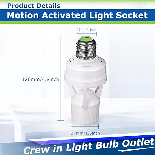 Hortsun 3 Pieces Hortsun Motion Sensor Light Socket Smart Screw in Light Bulb Outlet Compatible with E26/e27 Motion Activated Bulb Holder Adapter Automatic Control for Garage Storage Room
