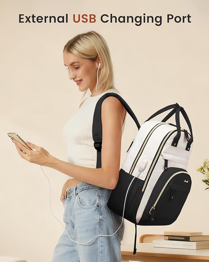 LOVEVOOK Backpack for Women,Laptop Backpack Women,Fits 15.6 Inch Laptop Bag,School Backpacks,Fashion Travel Work Anti-theft Bag,Waterproof Business Computer College Backpack Purse,Black-Off-white