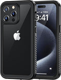 Lanhiem for iPhone 15 Pro Case, IP68 Waterproof Dustproof Shockproof Case with Built-in Screen Protector, Full Body Protective Heavy Duty Phone Case for iPhone 15 Pro - 6.1 inch (Black/Clear)