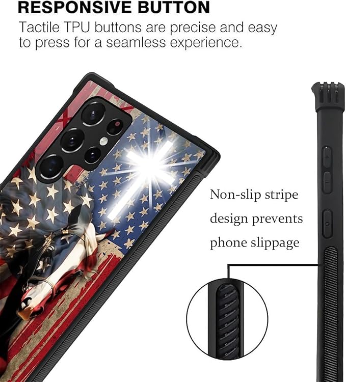 for Samsung Galaxy S23 Ultra Case, Red American Flag Horse Cross Pattern Graphic Design Girl Boy Soft Silicone Hard Acrylic Shock Protection for Samsung Galaxy S23 Ultra