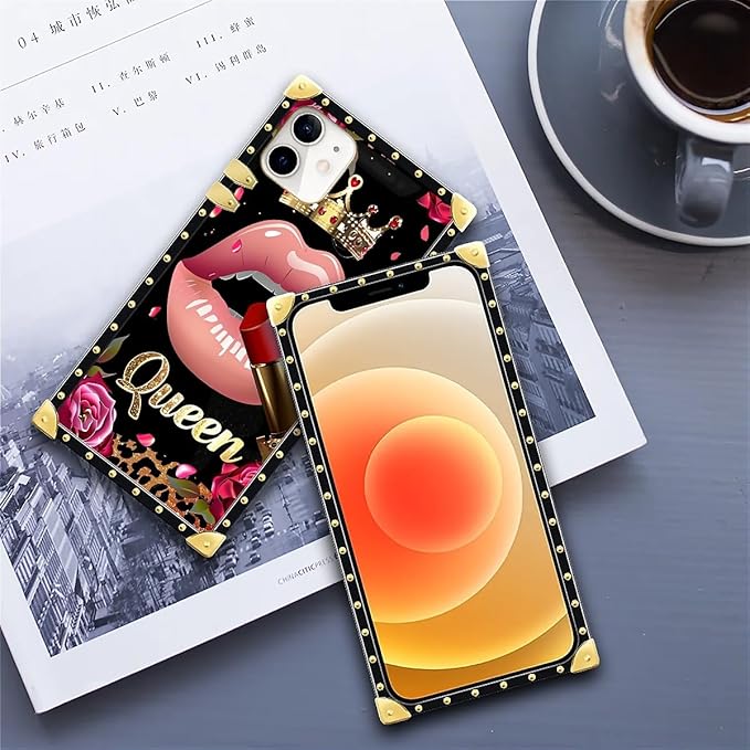 Compatible with iPhone 11 Case, Glitter Red Rose Queen Leopard Lipstick Luxury Golden Decoration for Girl Women Soft TPU Shockproof Protective Hard PC Back for iPhone 11