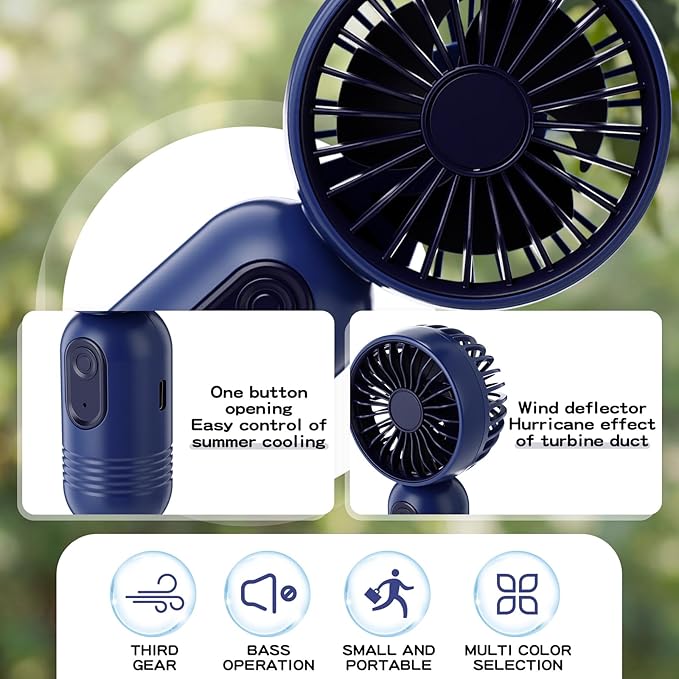 Rossesay 6 Pcs Mini Portable Fan Bulk Cute Handheld Lightweight Small Little Personal Hand Eyelash Fan 3 Speeds USB Rechargeable for Women Men Indoor Outdoor Makeup Travel (Navy Blue)