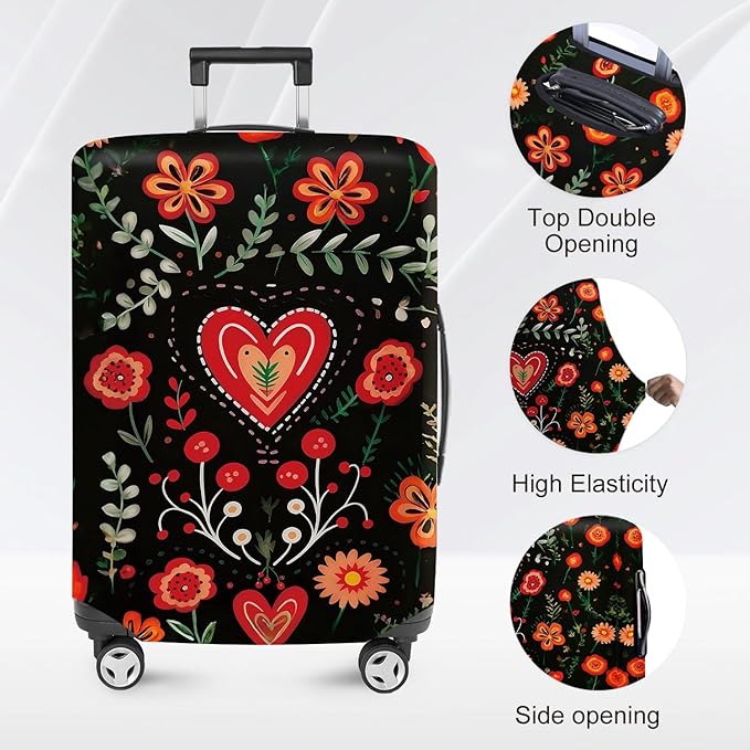 ANNA QUEEN Flowers Floral Travel Luggage Cover -Spring Stretchable Airplane Suitcase Protector Sleeve,Universal Washable Fit for 32-34 Inch Checked Baggage,Water Resistant Durable Luggage Protector
