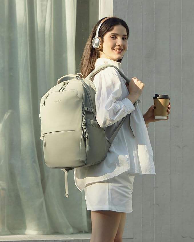 LOVEVOOK Laptop Backpack for Women Men with Giant Tumbler Holder - 17.3Inch Work Computer Travel Backpack with Laptop Compartment, Water Resistant, Cute Commuter College Teacher Nurse Purse Bag,Green
