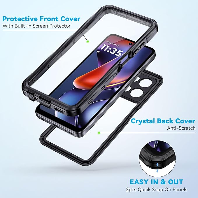Lanhiem for Moto G 5G 2025 Case, IP68 Waterproof Dustproof Shockproof Case with Built-in Screen Protector, Full Body Underwater Protective Cover for Moto G 5G Only, Black