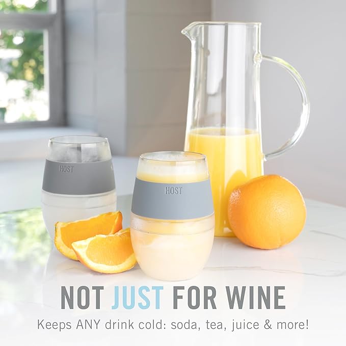 Host Freeze Wine Glasses with Lids, Wine Tumbler Gifts for Mom, Travel Gifts for Women, Insulated Cooling Cups for Red and White Wines, Freezable Tumblers for Outdoor Party, 8.5 oz, Set of 2, Gray