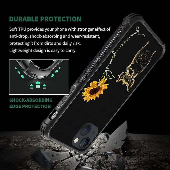 for iPhone 14 Plus Case, Pig Sunflower Yellow Sunshine Pattern Made of Soft Silicone Hard Acrylic Shock Protection for iPhone 14 Plus