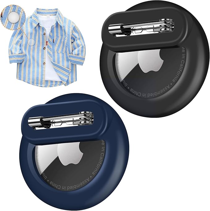 Tracker Holder for AirTag Gen 2/Gen 1 with Pin, Safe Hidden Lightweight GPS Tracker for Kids Compatible with Apple AirTag 2/1 for Child, Elderly, Pets Collar, Shoes(Midnight Blue+Black)