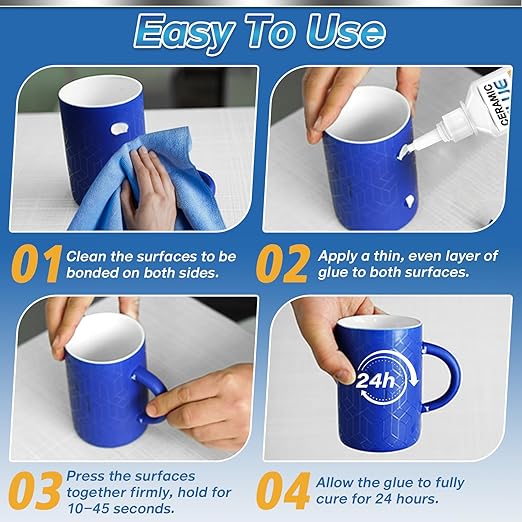 Ceramic Glue Repair Kit, 30g Ceramic Glue for Pottery, Porcelain, Mugs, Dishes, Glass and More, Waterproof & High Temperature Resistant