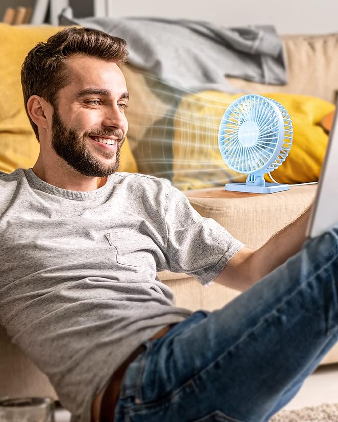 Gaiatop USB Desk Fan, Small But Powerful, Personal Portable Quiet 3 Speeds, Adjustable Mini Table Desktop fan for Cooling Home Office Car Summer Travel Gifts Light blue