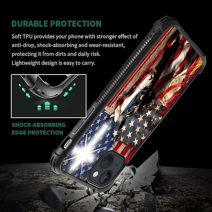 for iPhone 15 Case, Red American Flag Horse Cross Pattern Graphic Design Girl Boy Soft Silicone Hard Acrylic Shock Protection for iPhone 15