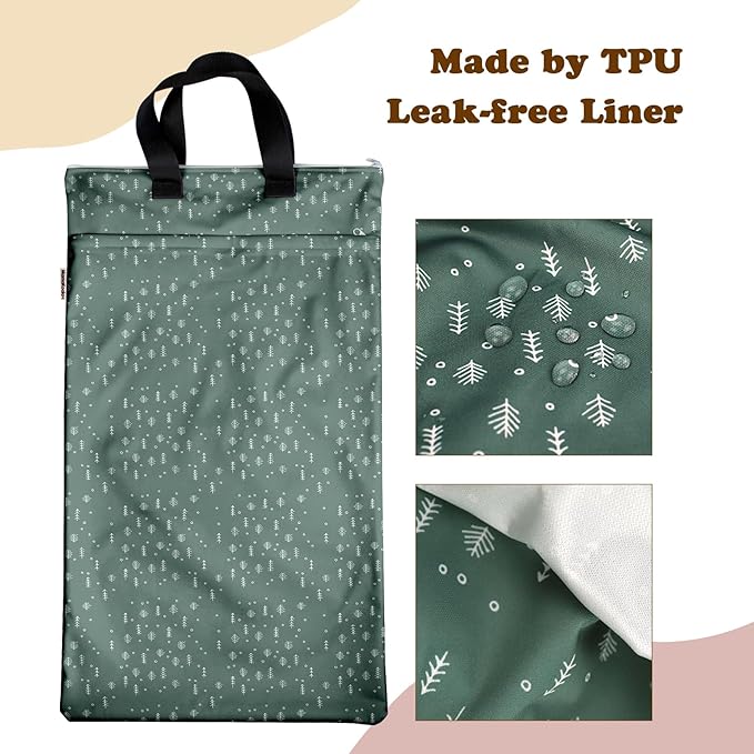 Mama Koala Reusable Hanging Wet Dry Bags for Baby Items, Cloth Diapers, Swimsuits, Travel, Gym Clothes, Beach, Pump Parts, Toiletries, Two Zippered Pockets, 2 Pack (W005L)