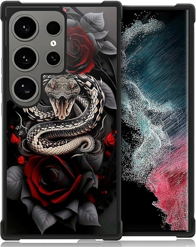 for Samsung Galaxy S24 Ultra Case, Entwined Rose Snake Pattern Graphic Design Girl Boy Soft Silicone Hard Acrylic Shock Protection for Samsung Galaxy S24 Ultra