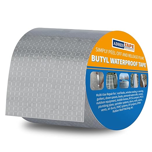 ADHES Butyl Tape Waterproof Tape, 4in x 16ft, Aluminum Foil Tape Butyl Sealant Tape for RV Repair, Window, Boat and Pipe Sealing, Glass & EDPM Rubber Roof Patching(Model:RA100-1,Glue Color:White)