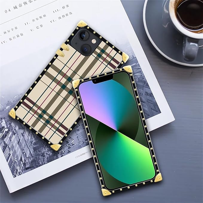 Compatible with iPhone 13 Case, Black Red Beige Stripes Luxury Golden Decoration for Girl Women Soft TPU Shockproof Protective Hard PC Back for iPhone 13