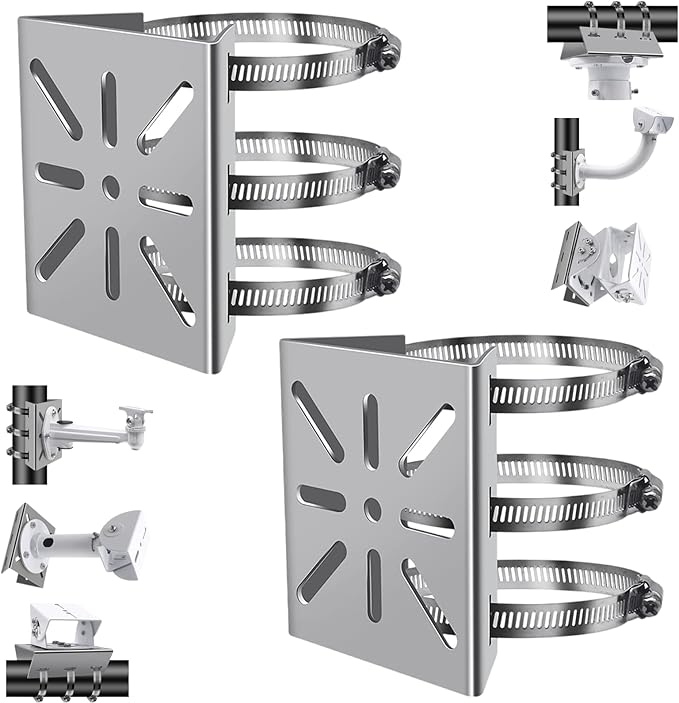 2pcs Universal Wall Mounting Bracket with 6 Loops, Stainless Steel Vertical Pole Mount Adapter for CCTV Security Camera PTZ Dome Indoor Outdoor AP Access Point Client CPE