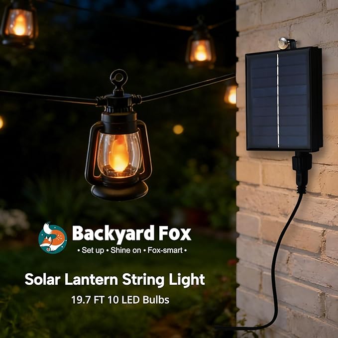 Solar Outdoor String Lights 19FT Waterproof Patio Lights with 10 LED Bulbs for Garden, Backyard,Party, Cafe, Camping 2200K