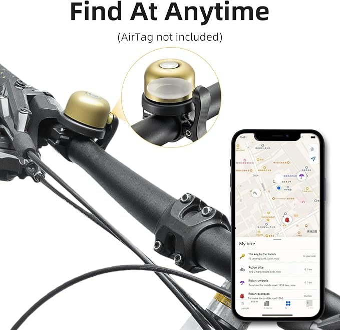 ROCKBROS Bike Bell for Apple AirTag Hidden Bike Mount Bike AirTag Holder GPS Tracker Bike Bell Anti-Theft for Adults Suitable for 0.87''/22.2, 1''/25.4, 1.25''/31.8mm Diameter Handlebar