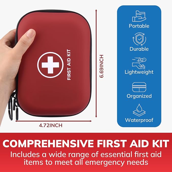Gifts for Men Christmas Mini First Aid Kit - 144pcs Emergency Medical Kit with Water-Resistant Hard Case for Home, Travel, & Outdoor - Portable First Aid Supplies for Minor Cuts, Burns, Bites & Stings